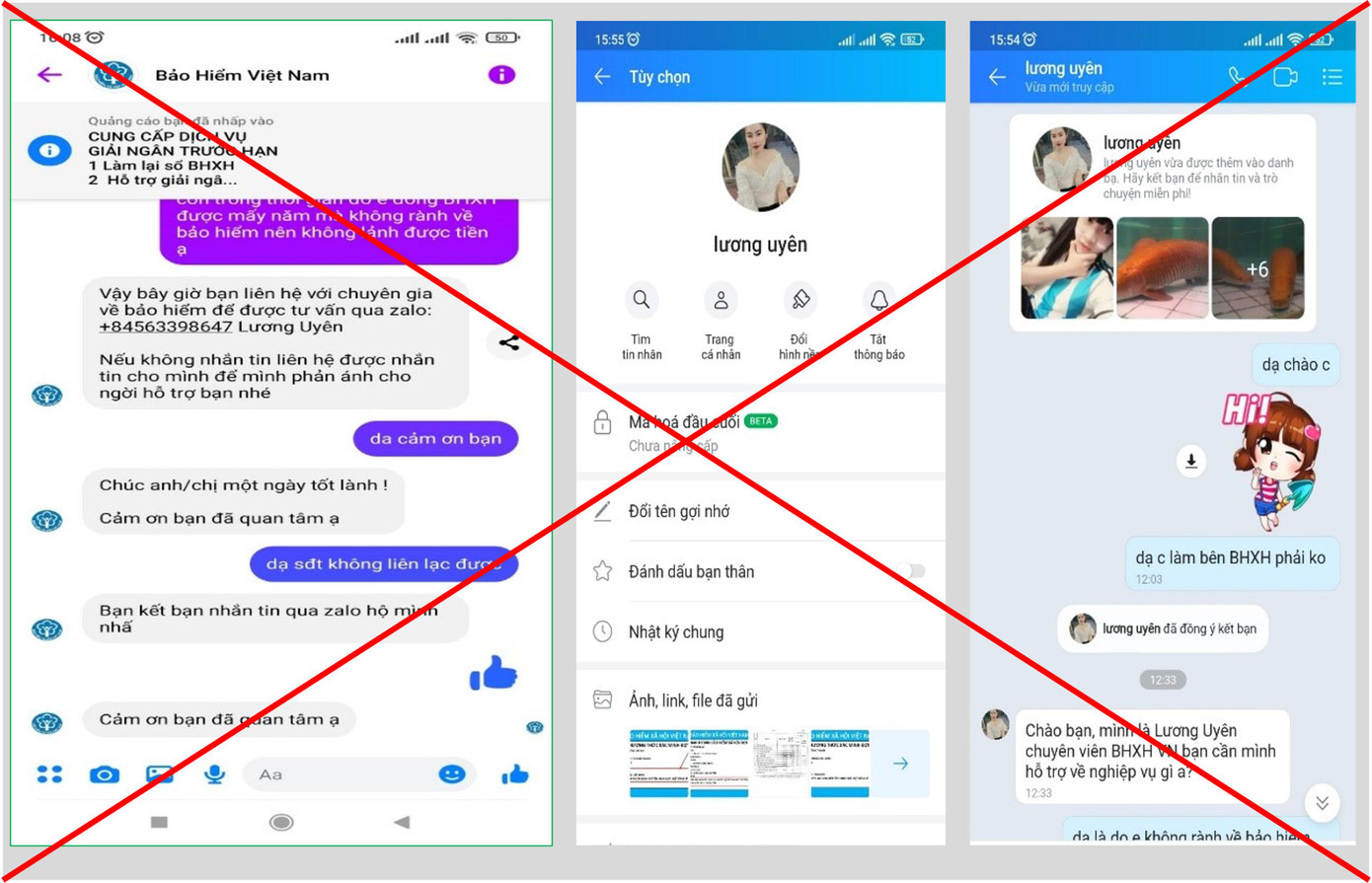 Các tin nhắn từ đối tượng giả mạo người của BHXH Việt Nam để lừa đảo người dân.