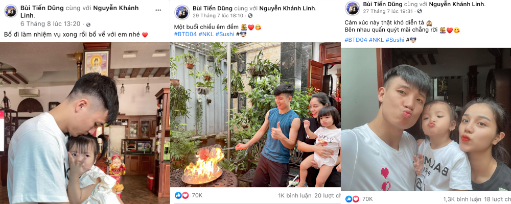 Trung vệ Bùi Tiến Dũng thường xuyên dành những lời &quot;có cánh&quot; cho gia đình nhỏ của mình.