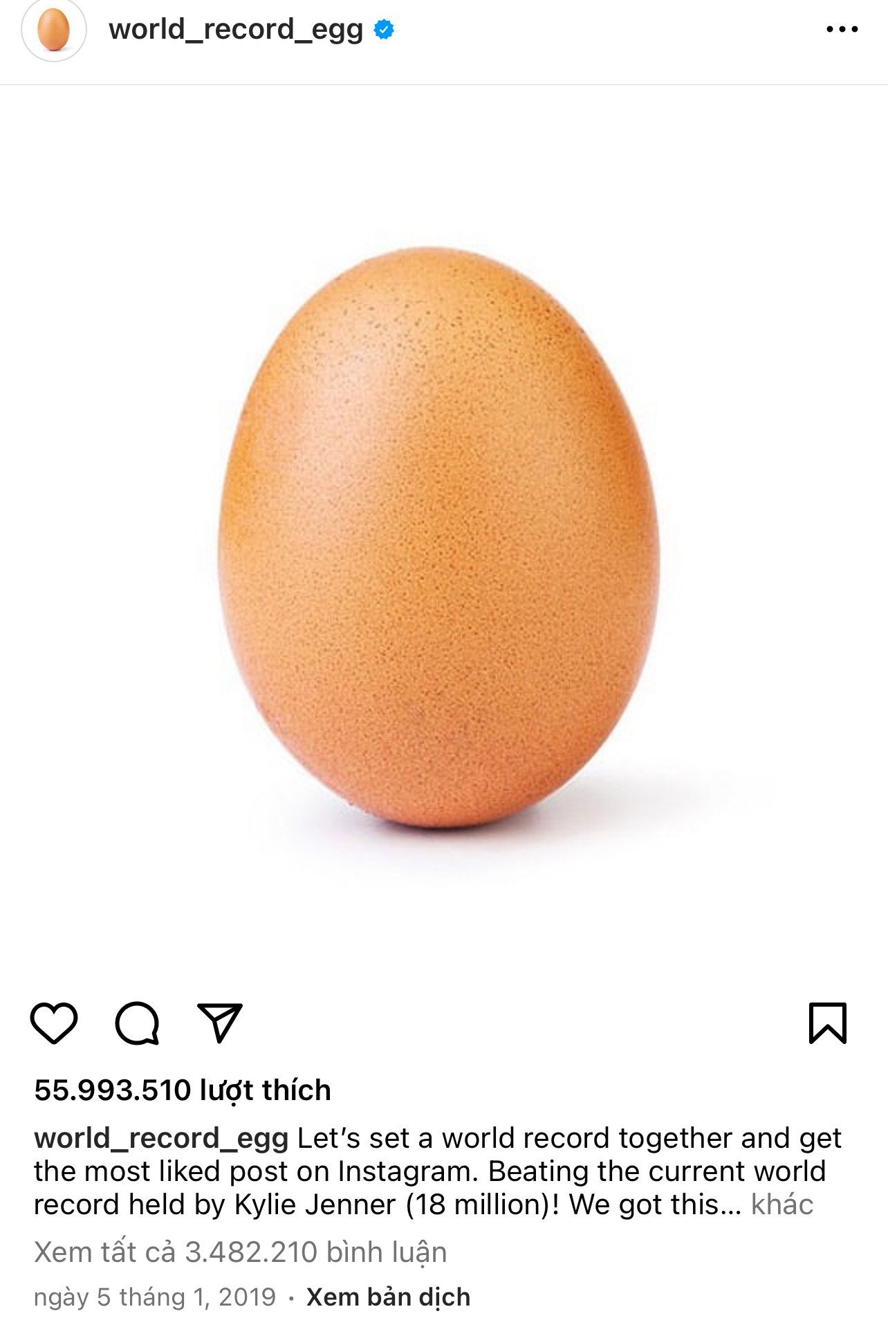 Bài đăng &quot;quả trứng&quot; lập kỷ lục về lượt tương tác trên Instagram.