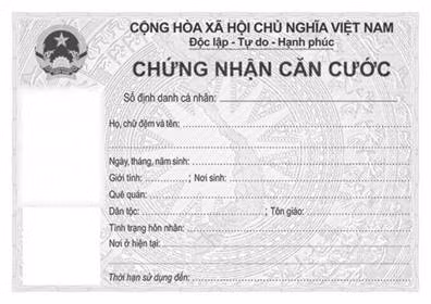 Mặt trước của giấy chứng nhận căn cước được cấp cho người gốc Việt Nam chưa xác định được quốc tịch đang sinh sống tại Việt Nam từ ngày 1/7/2024.