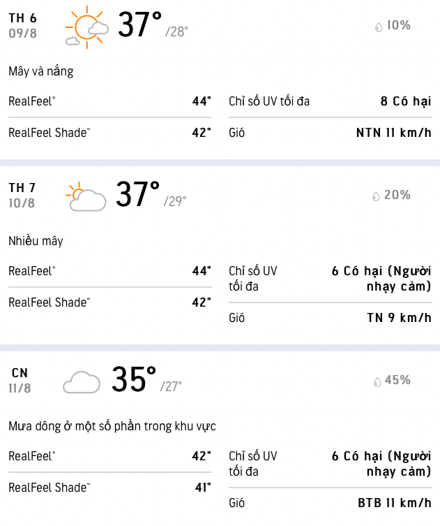 Dự báo nhiệt độ khu vực Hà Nội trong 3 ngày tới. (Ảnh: AccuWeather) Dự báo nhiệt độ khu vực Hà Nội trong 3 ngày tới. (Ảnh: AccuWeather)