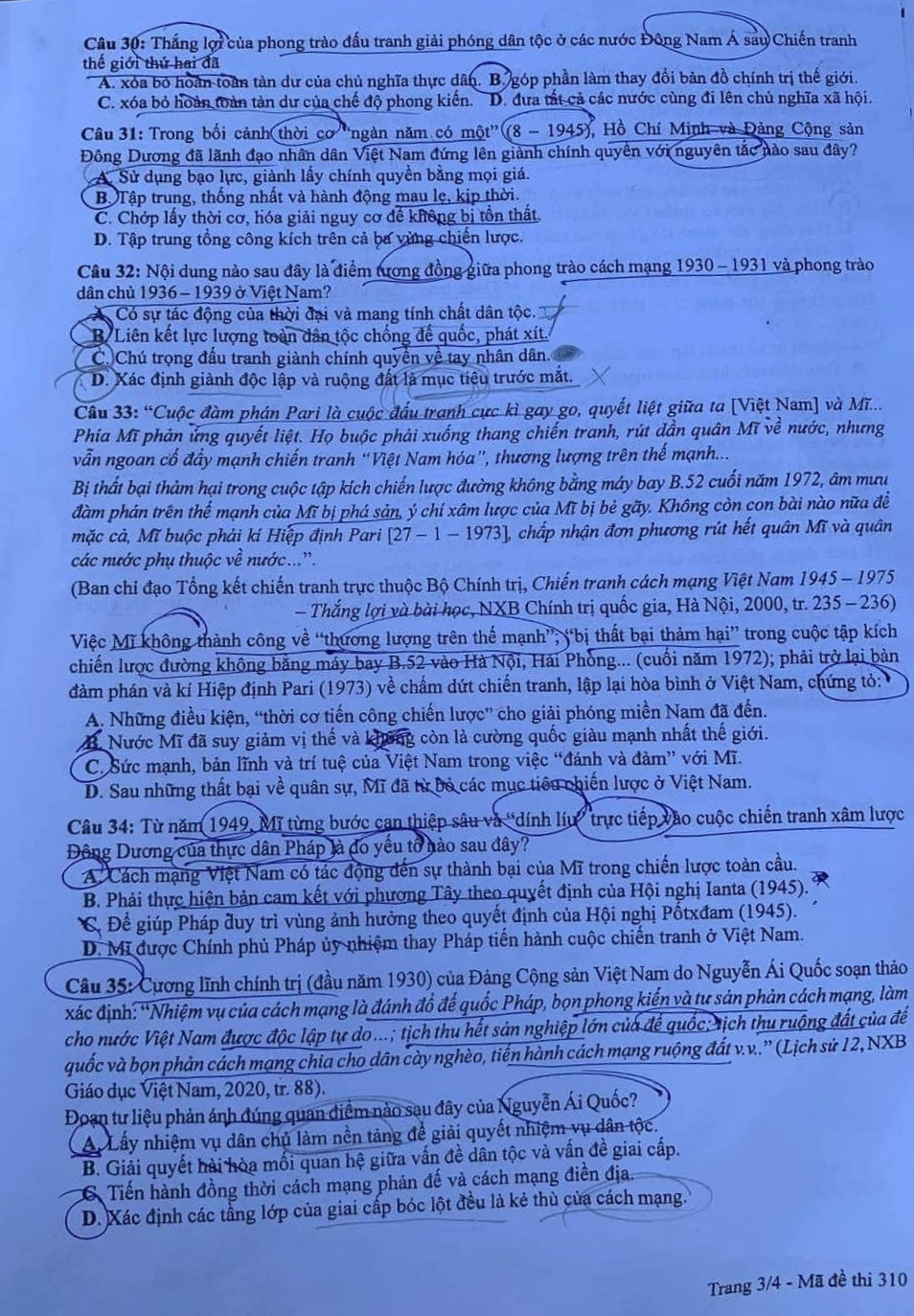 Đề thi tốt nghiệp THPT Quốc gia năm 2024 môn Lịch sử mã đề 310. Đề thi tốt nghiệp THPT Quốc gia năm 2024 môn Lịch sử mã đề 310.