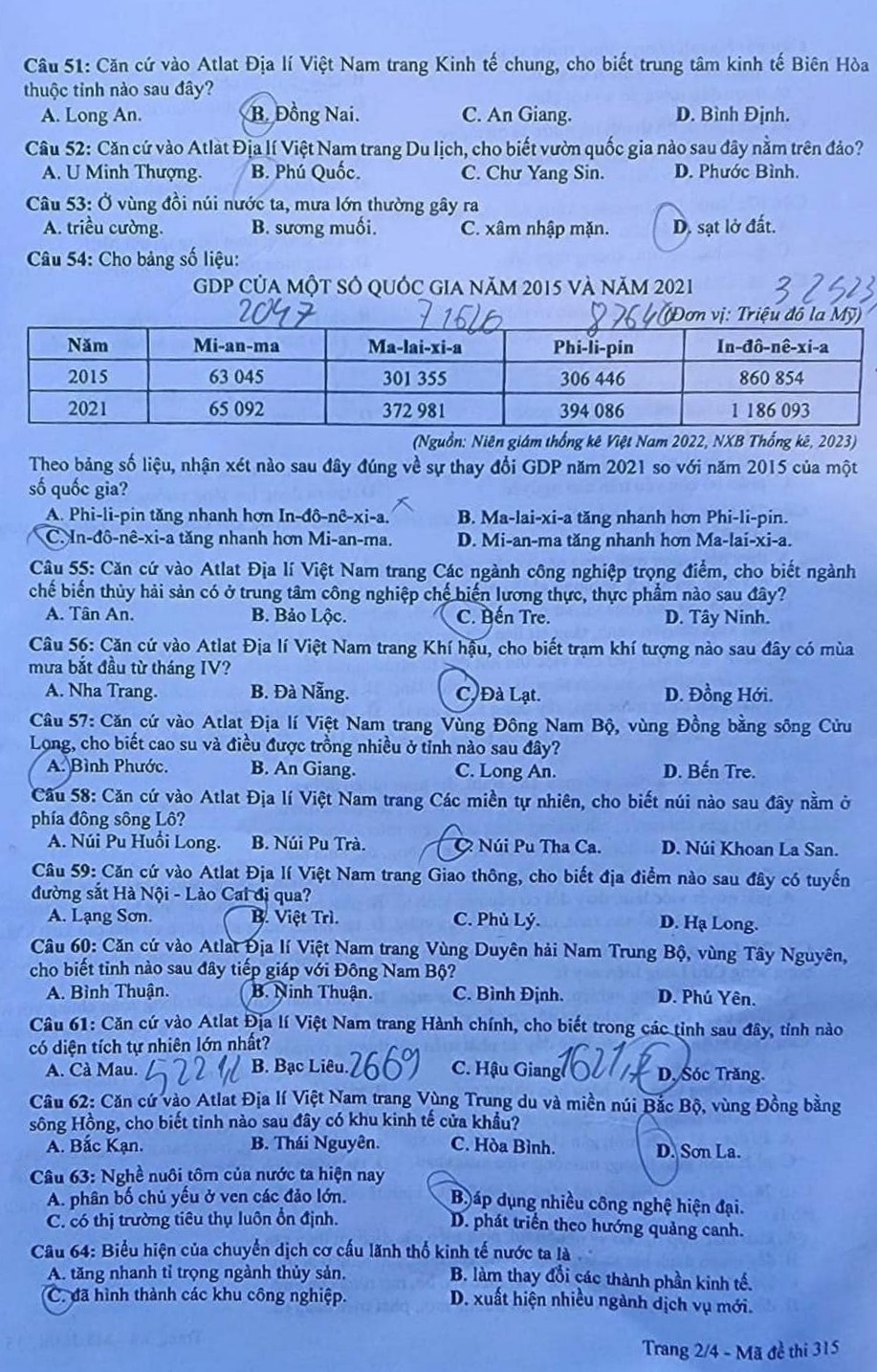 Đề thi tốt nghiệp THPT Quốc gia 2024 môn Địa lí mã đề 315. Đề thi tốt nghiệp THPT Quốc gia 2024 môn Địa lí mã đề 315.