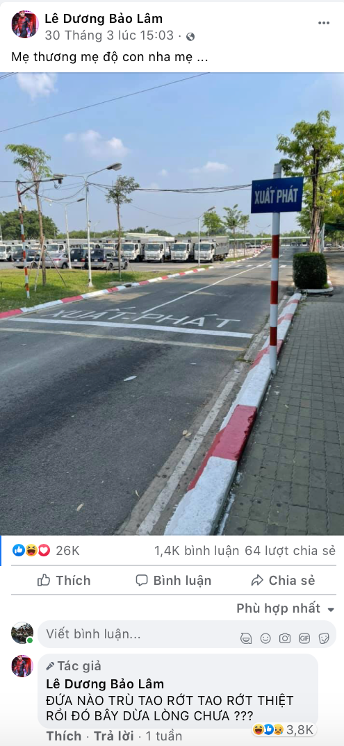 Lê Dương Bảo Lâm tiếp tục thi trượt bằng lái xe ô tô.