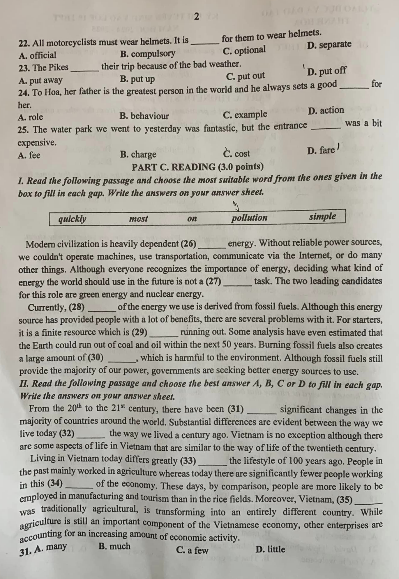Đề thi môn tiếng Anh.