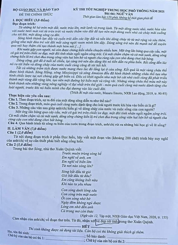 Đề thi Tốt nghiệp THPT môn Văn năm 2021 đợt 1. Đề thi Tốt nghiệp THPT môn Văn năm 2021 đợt 1.