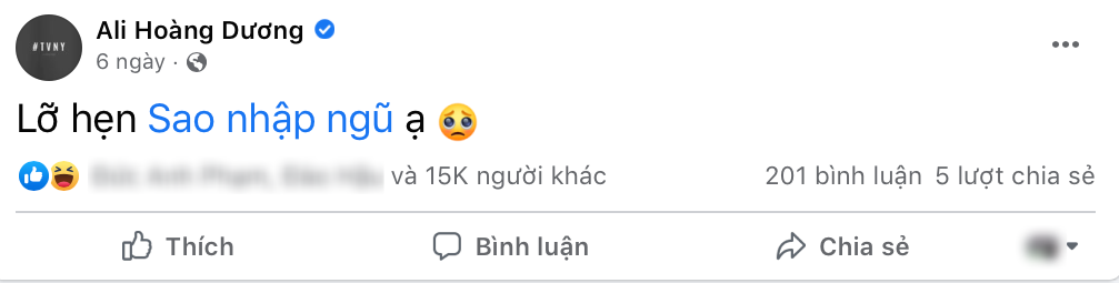 Cách đây ít ngày, Ali Hoàng Dương từng bày tỏ sự tiếc nuối khi lỡ hẹn với Sao Nhập Ngũ.