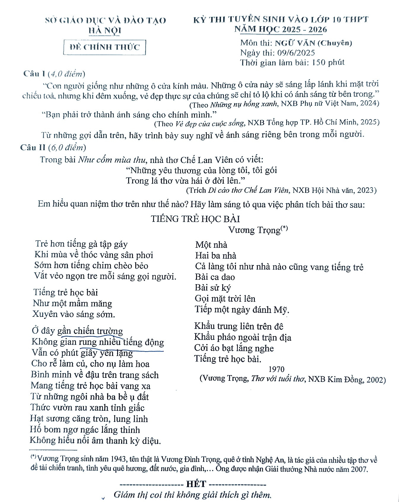 Đề thi Ngữ văn (chuyên) vào lớp 10 năm 2025 tại Hà Nội. Đề thi Ngữ văn (chuyên) vào lớp 10 năm 2025 tại Hà Nội.