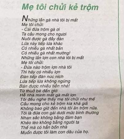 Bài thơ "Mẹ tôi chửi kẻ trộm" đạt giải cao nhất trong cuộc thi thơ do Báo Văn Nghệ tổ chức.