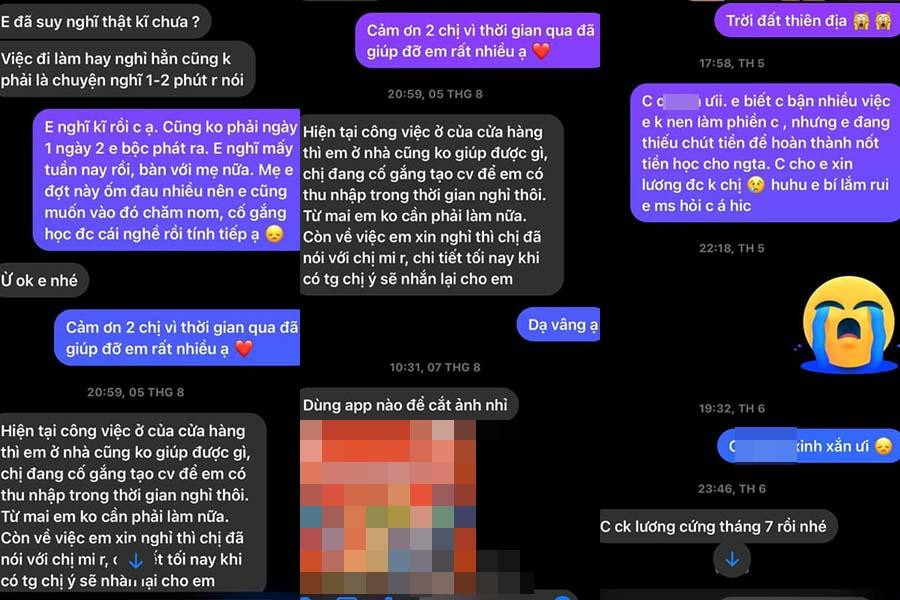 Tin nhắn được cho là của Quỳnh Anh và nữ nhân viên. Ảnh chụp màn hình