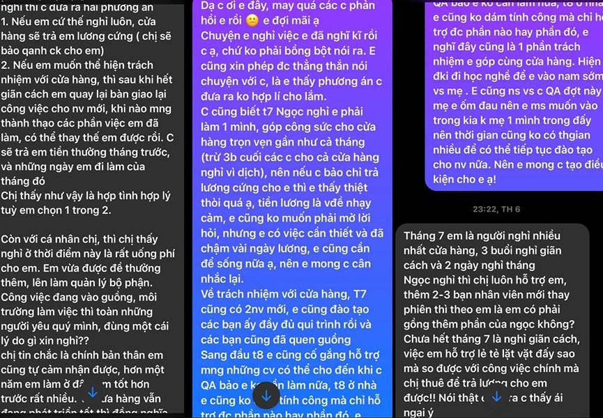 Tin nhắn được cho là của Huyền Mi và nữ nhân viên. Ảnh chụp màn hình