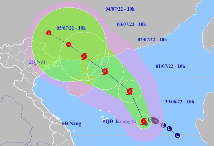 Dự báo hướng di chuyển của bão số 1.
