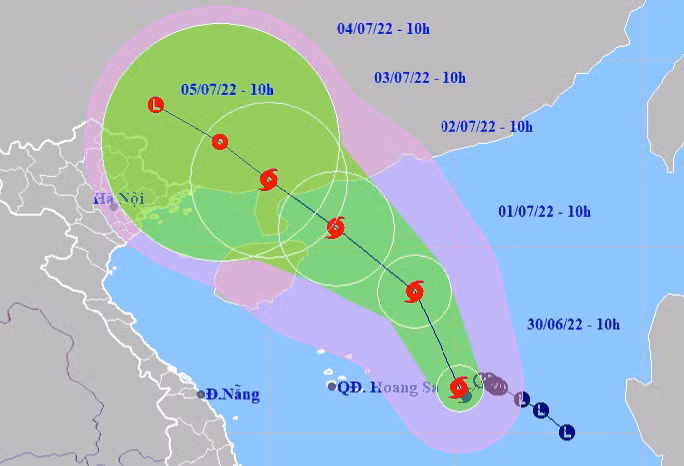 Dự báo hướng di chuyển của bão số 1.