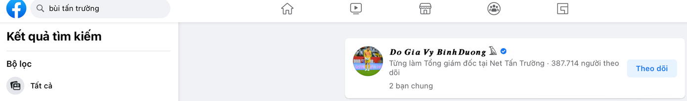 Kết quả trả về khi tìm kiếm "Bùi Tấn Trường" vẫn là tài khoản chính chủ dù đã bị đổi tên. Kết quả trả về khi tìm kiếm "Bùi Tấn Trường" vẫn là tài khoản chính chủ dù đã bị đổi tên.
