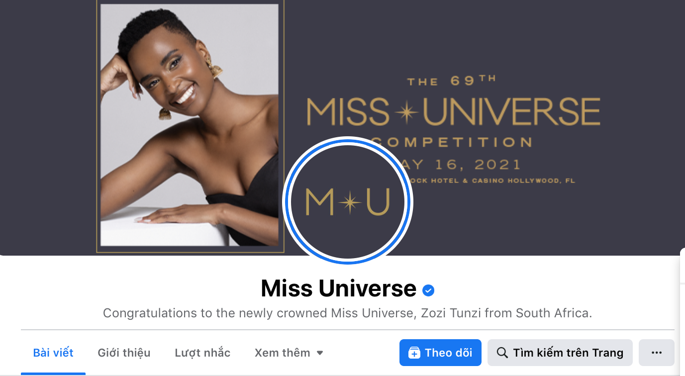 Fanpage chính thức cuộc thi Miss Universe có dấu tick xanh cùng hơn 11 triệu lượt theo dõi.