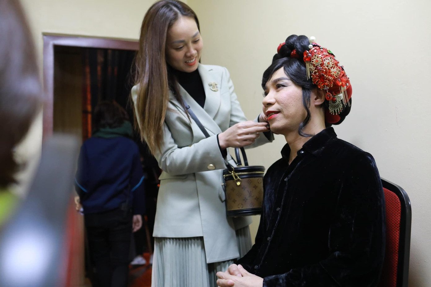 NSND Công Lý và vợ tại buổi tổng duyệt.