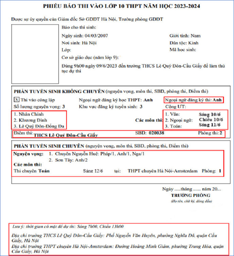 Những thông tin khoanh đỏ học sinh cần kiểm tra kỹ. Những thông tin khoanh đỏ học sinh cần kiểm tra kỹ.
