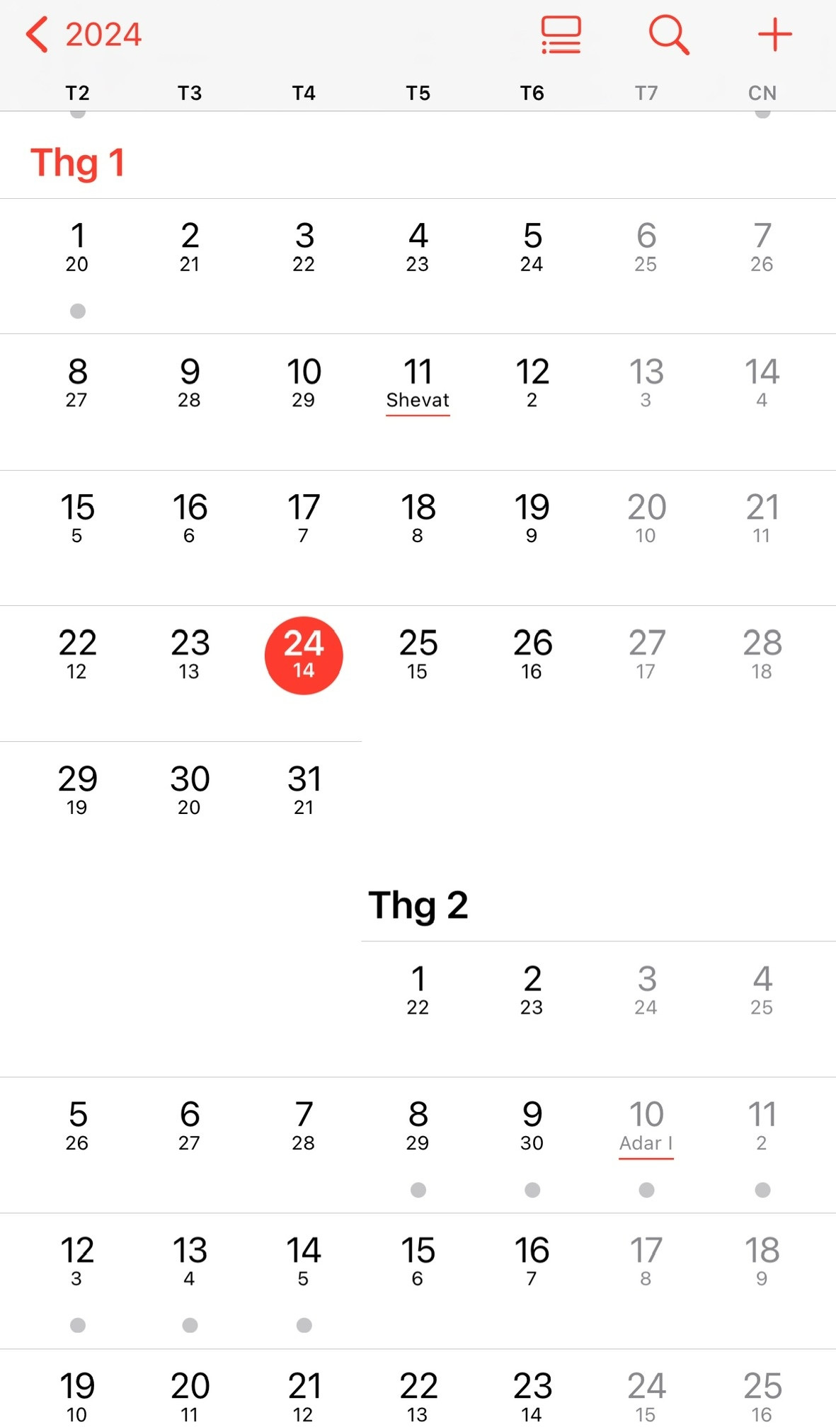 Phần lịch hiển thị sau khi thêm Lịch thay thế là Lịch Do Thái. Phần lịch hiển thị sau khi thêm Lịch thay thế là Lịch Do Thái.