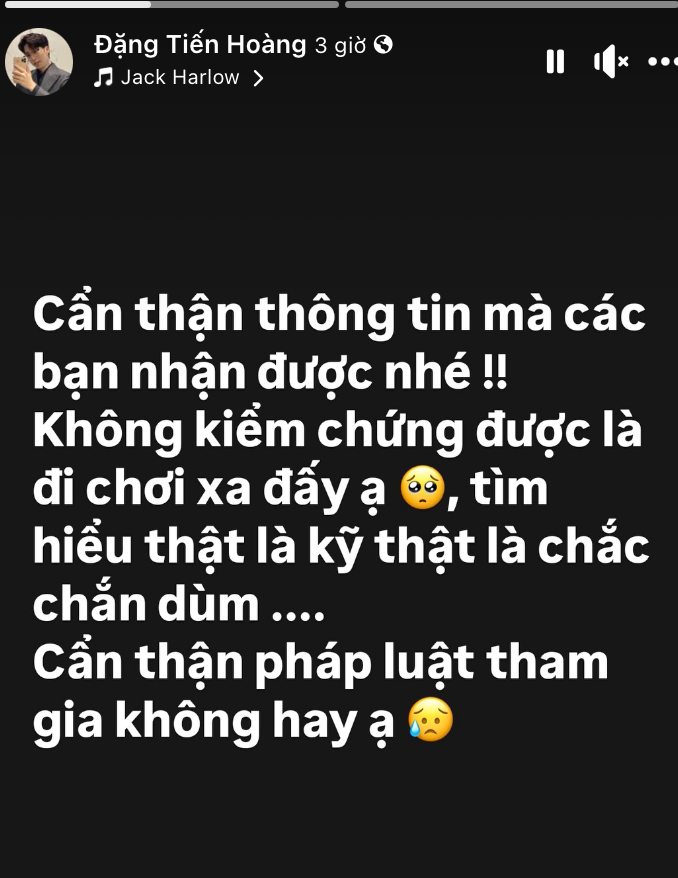 Ngoài ra, ViruSs còn đăng tải story nhắc nhở "cẩn thận với thông tin mà các bạn nhận được, pháp luật tham gia là không hay". Ngoài ra, ViruSs còn đăng tải story nhắc nhở "cẩn thận với thông tin mà các bạn nhận được, pháp luật tham gia là không hay".