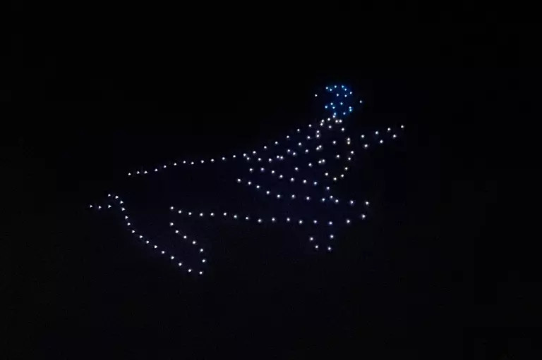 Khoảnh khắc dòng chữ &quot;Em làm vợ anh nhé&quot; cùng chiếc nhẫn và trái tim biểu tượng cho tình yêu xuất hiện trên bầu trời sáng rực làm nhiều người vỡ òa cảm xúc.