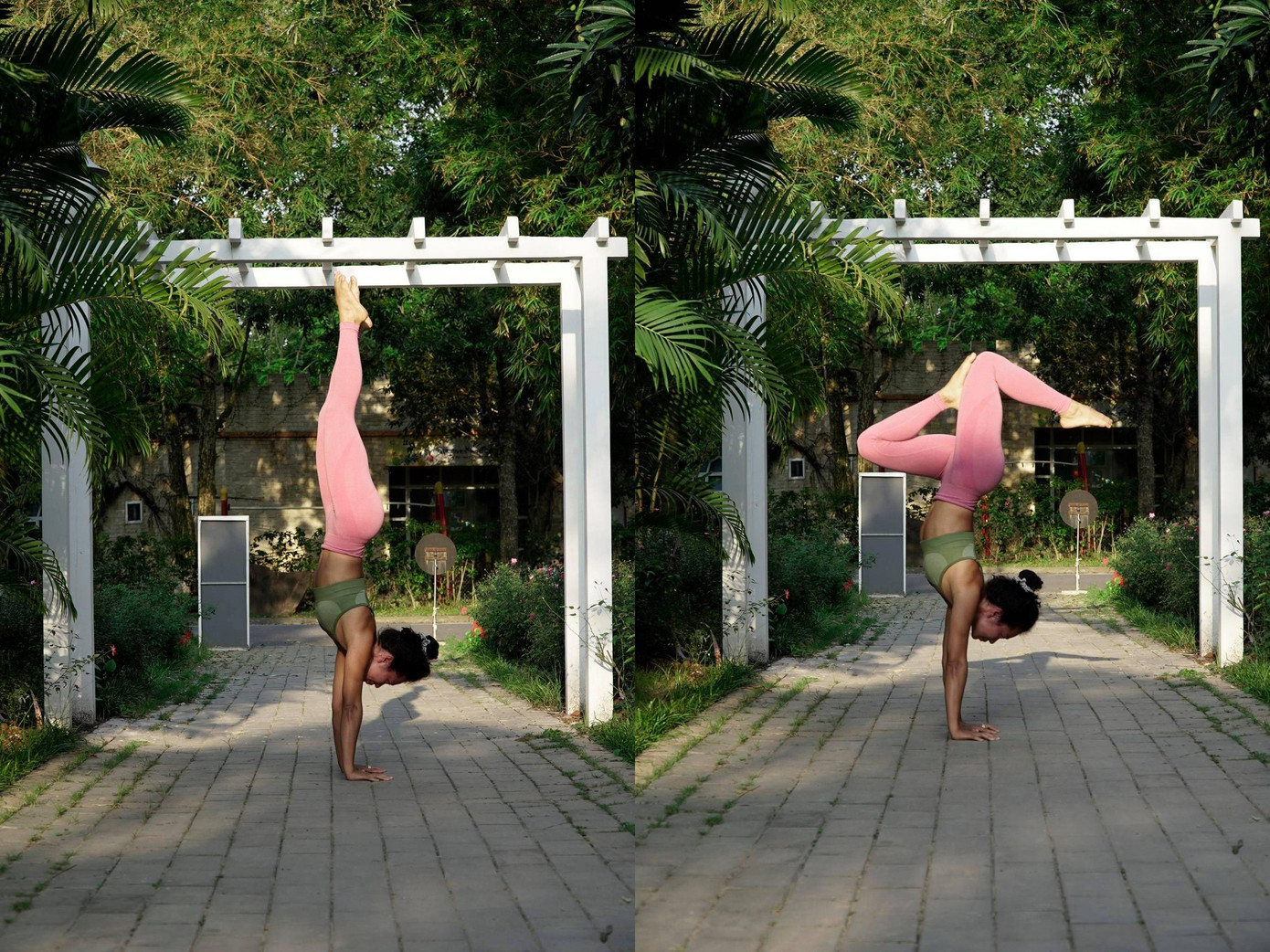 Bà mẹ 2 con tự tin tập các tư thế thăng bằng với đôi tay săn chắc. Bà mẹ 2 con tự tin tập các tư thế thăng bằng với đôi tay săn chắc.