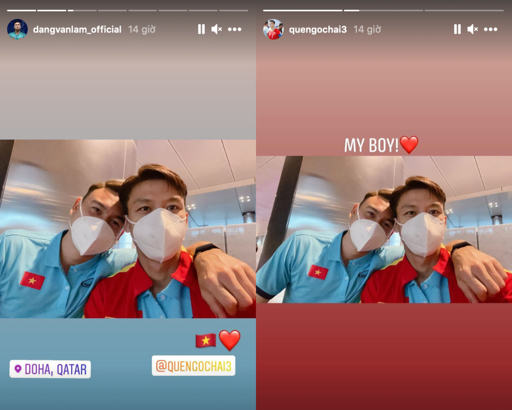 Đặng Văn Lâm còn đăng tải bức ảnh cực tình cảm khi ôm đội trưởng Quế Ngọc Hải và "hội quân" cùng đội tuyển Việt Nam ở Doha. Đặng Văn Lâm còn đăng tải bức ảnh cực tình cảm khi ôm đội trưởng Quế Ngọc Hải và "hội quân" cùng đội tuyển Việt Nam ở Doha.