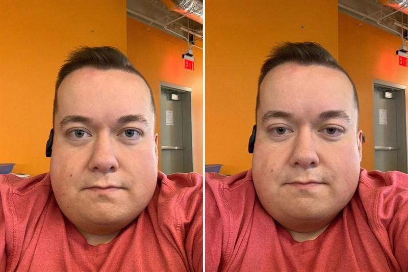 Hình ảnh khi tính năng Eye Contact được bật (trái) và tắt (phải). (Ảnh: Mike Rundle) Hình ảnh khi tính năng Eye Contact được bật (trái) và tắt (phải). (Ảnh: Mike Rundle)