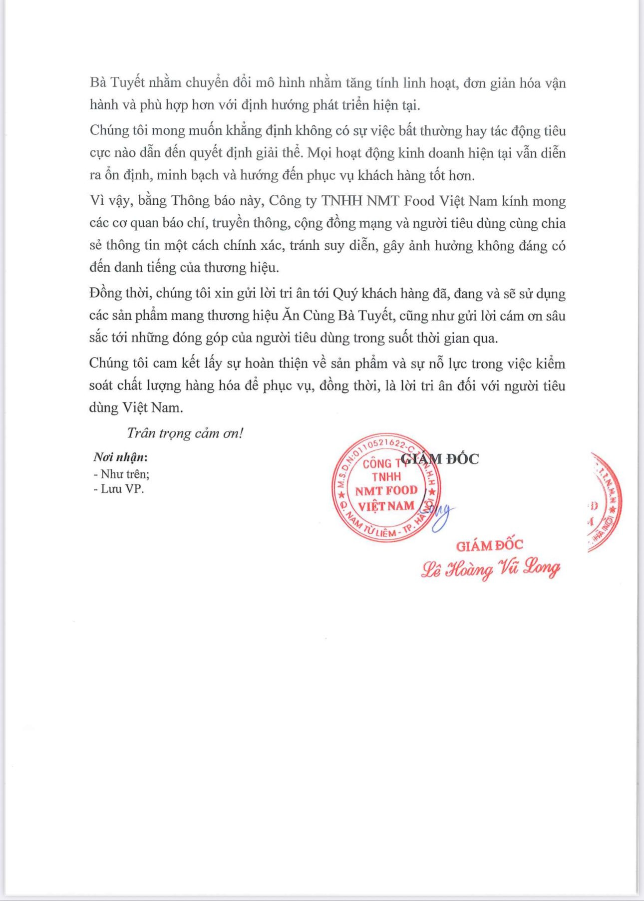 Thương hiệu "Ăn cùng Bà Tuyết" lên tiếng chính thức sau thông tin giải thể công ty.