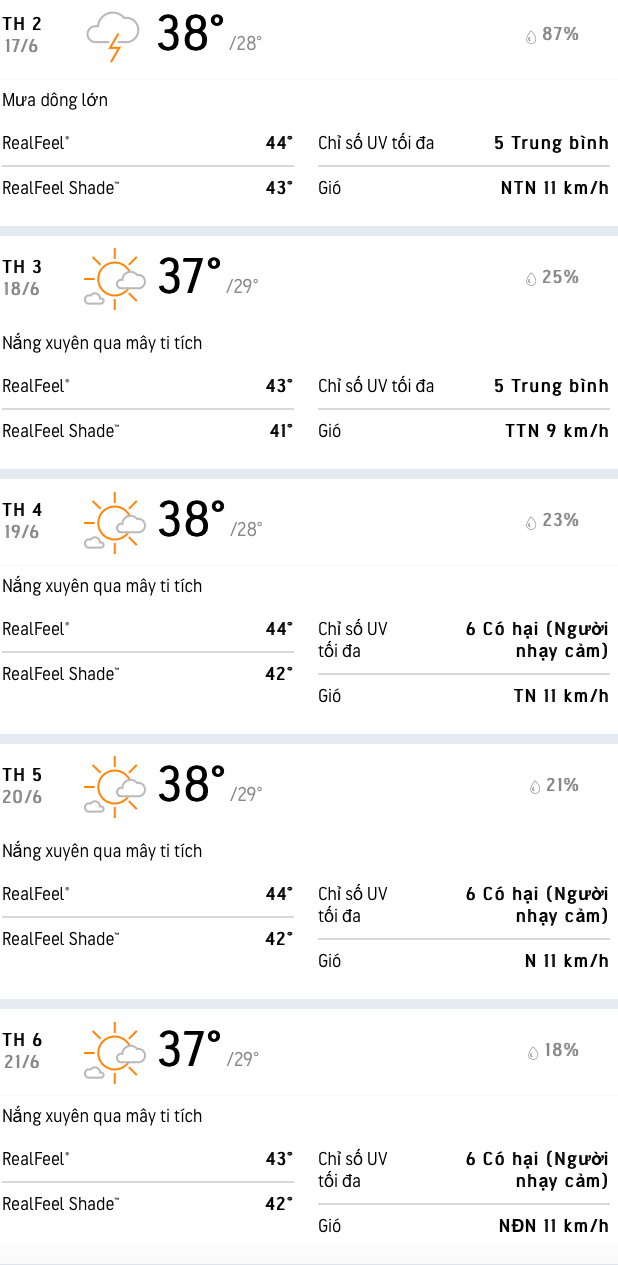 Nhiệt độ Hà Nội trong 5 ngày tới nắng nóng là chủ đạo, cảm nhận thực tế có thể lên tới 44 độ C. Nhiệt độ Hà Nội trong 5 ngày tới nắng nóng là chủ đạo, cảm nhận thực tế có thể lên tới 44 độ C.