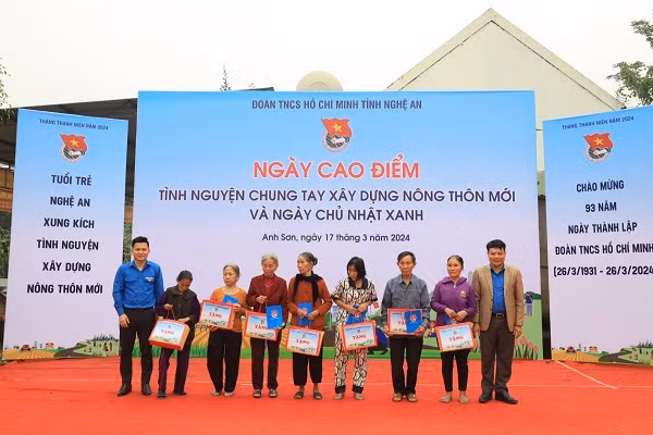 BTV Tỉnh đoàn trao tặng quà cho thiếu nhi và các hộ gia đình có hoàn cảnh khó khăn.