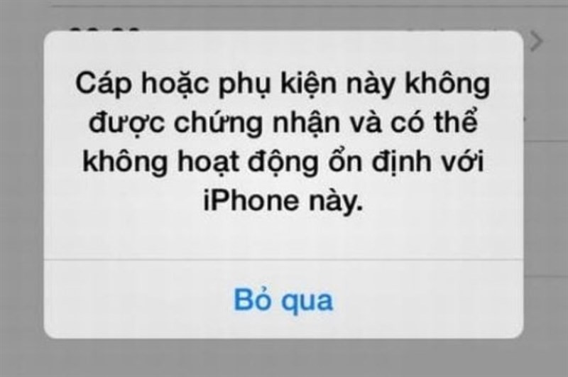 Chuẩn MFi cảnh báo phụ kiện không đạt chuẩn tới người dùng. Chuẩn MFi cảnh báo phụ kiện không đạt chuẩn tới người dùng.