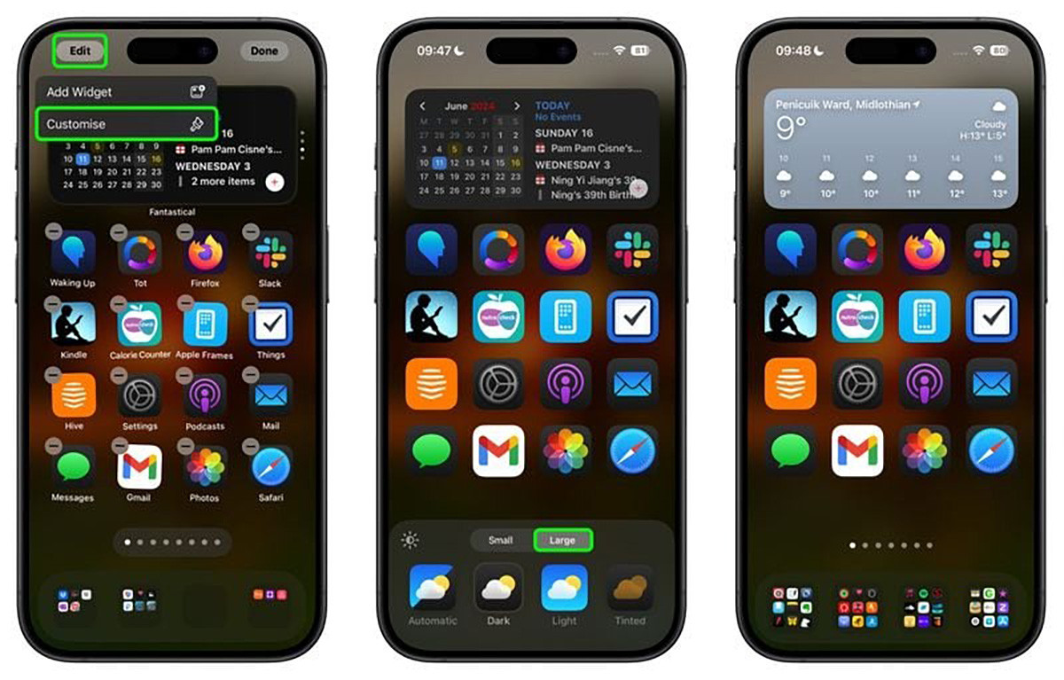 Icon có thể thay đổi kích thước trên iOS 18.
