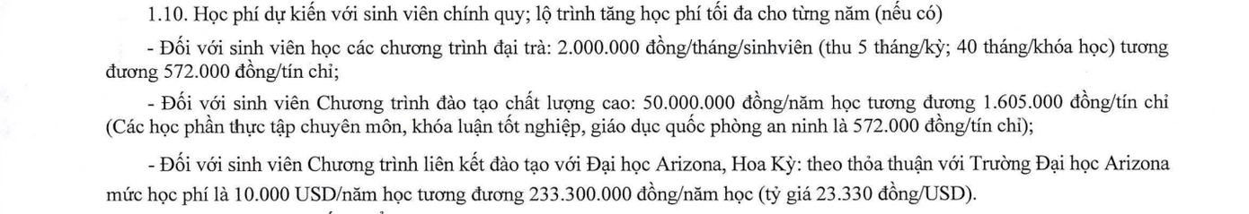 Mức thu học phí của Trường Đại học Luật Hà Nội từ năm học 2022-2023.