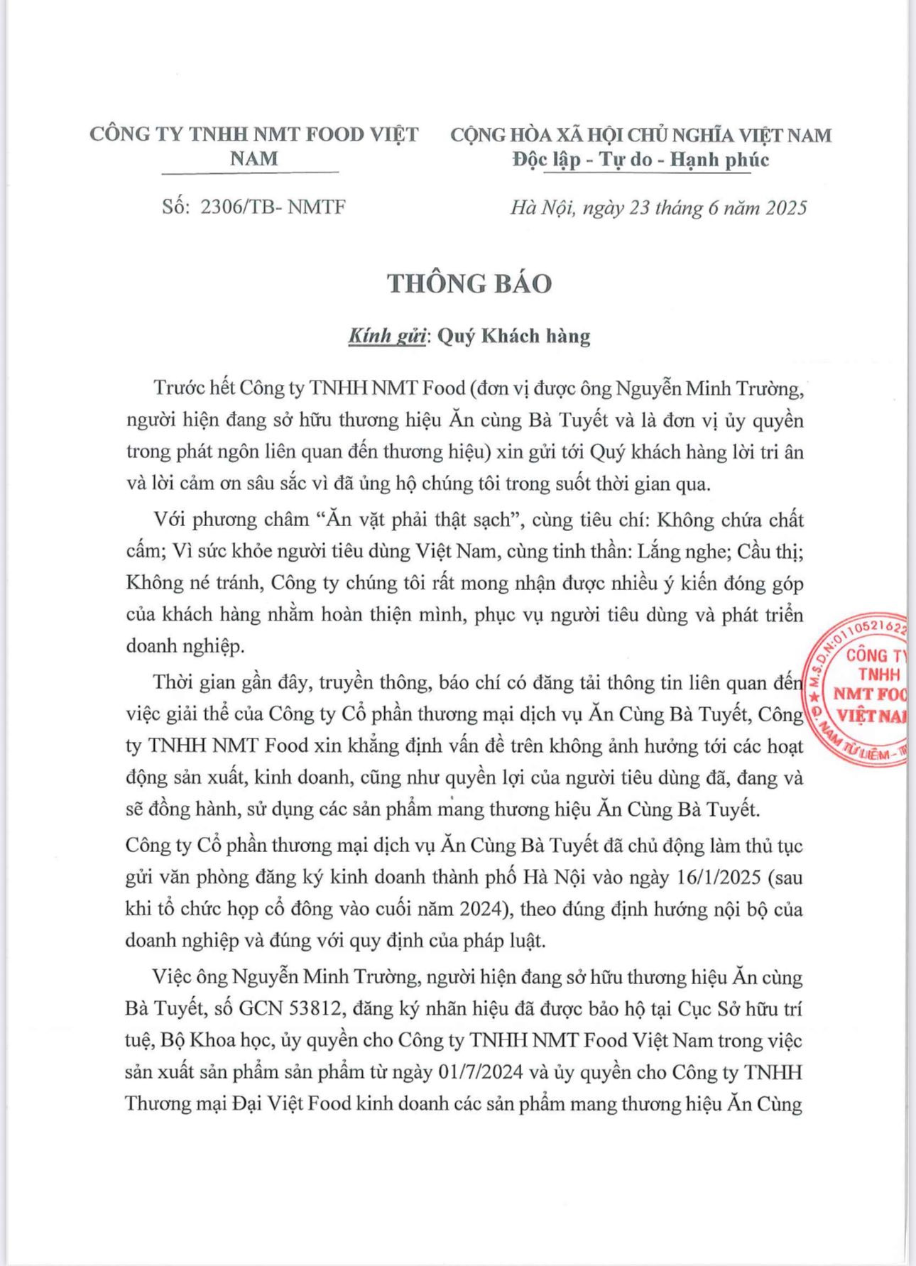 Thương hiệu "Ăn cùng Bà Tuyết" lên tiếng chính thức sau thông tin giải thể công ty.