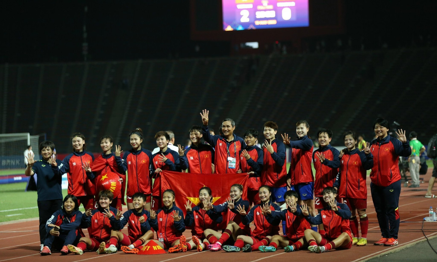 ĐT bóng đá nữ Việt Nam cùng HLV Mai Đức Chung. (Ảnh: VFF)