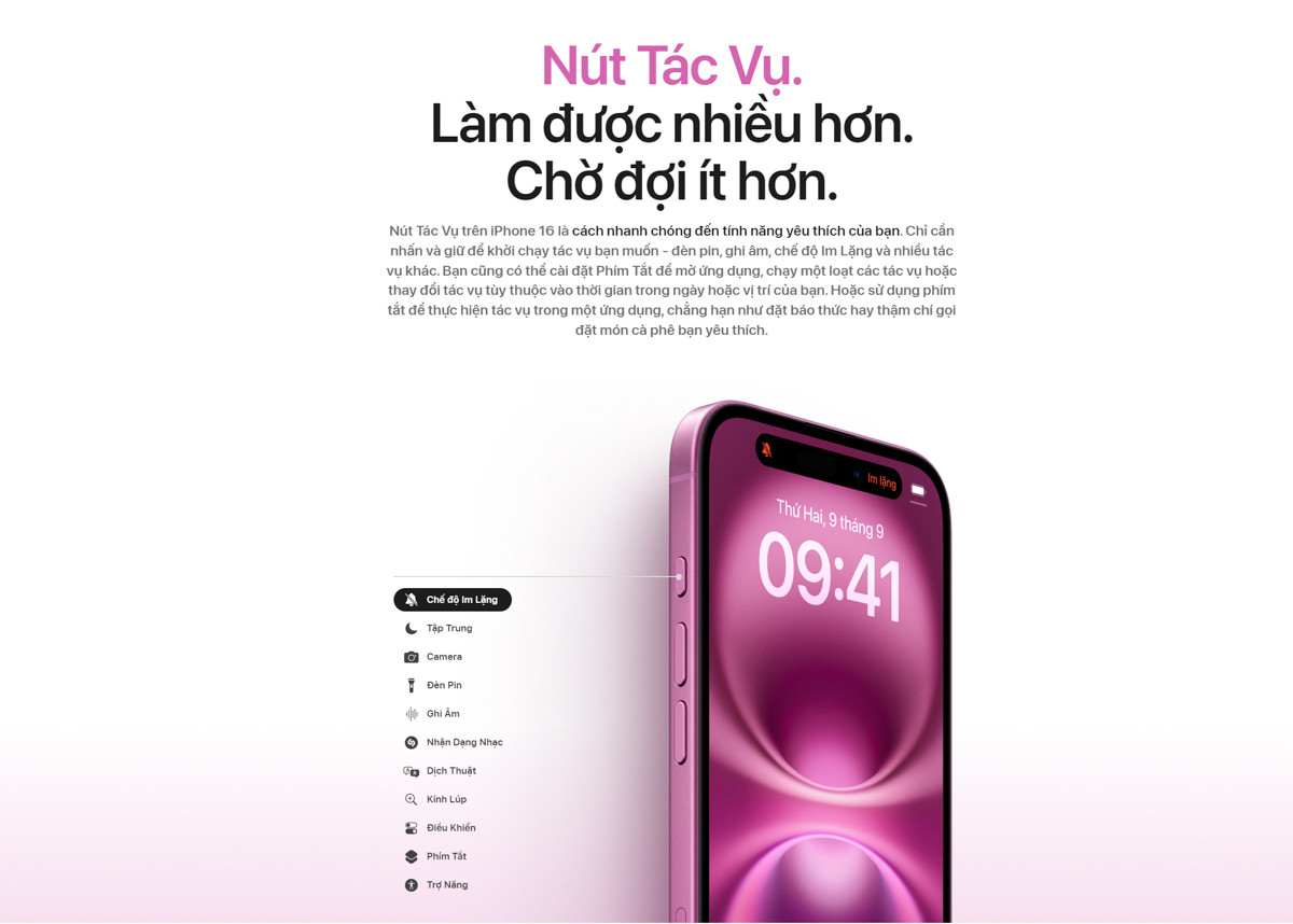 iPhone 16 nay có nút Action. (Ảnh: Apple)