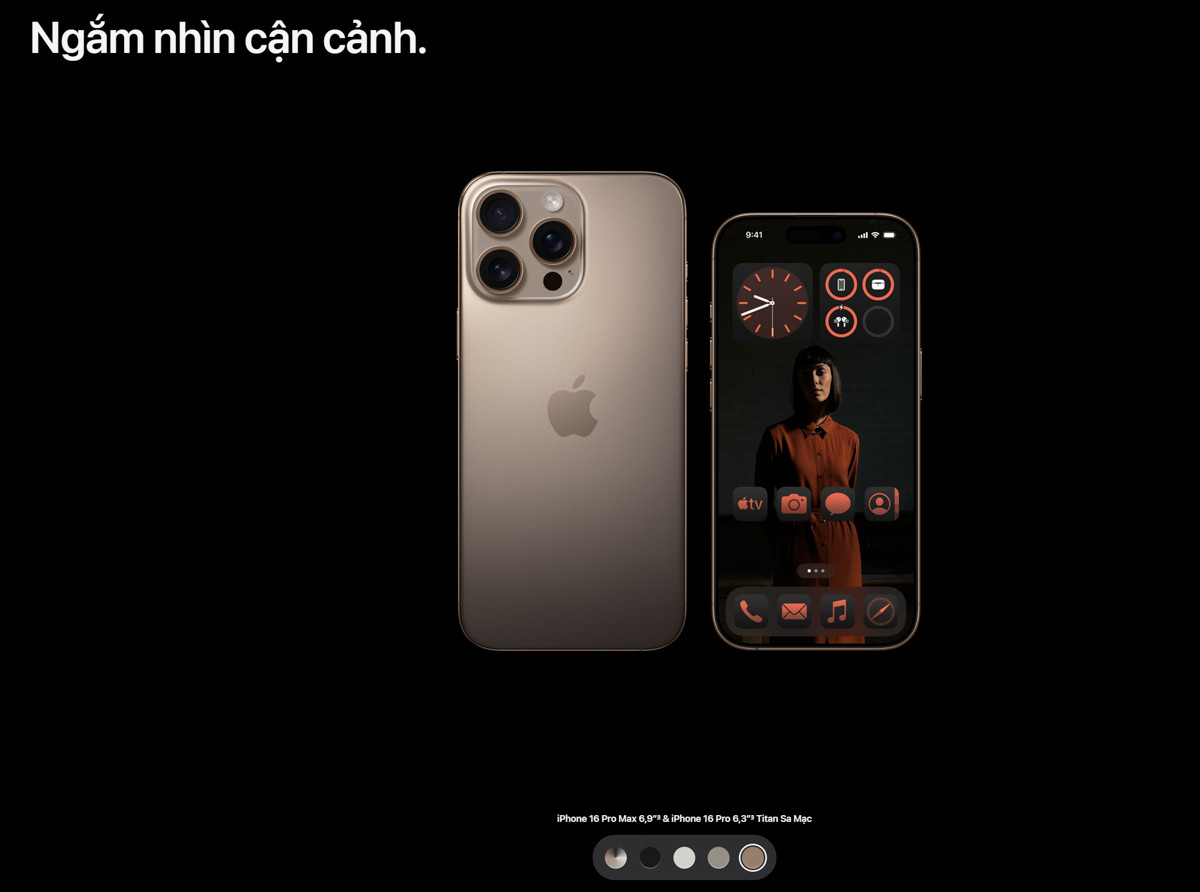 iPhone 16 Pro và Pro Max có màu Titan sa mạc mới. (Ảnh: Apple)
