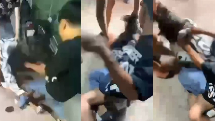 Nhóm thiếu niên đánh hội đồng nữ học sinh rồi quay lại clip. (Ảnh cắt từ clip)