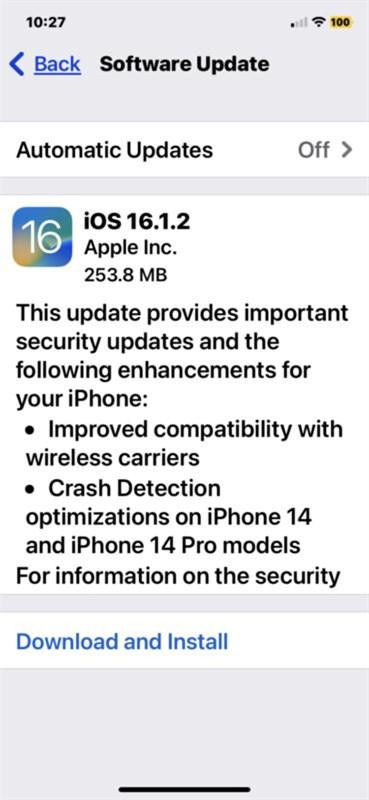 Thông báo cập nhật lên iOS 16.1.2. (Ảnh: Gizmochina) Thông báo cập nhật lên iOS 16.1.2. (Ảnh: Gizmochina)