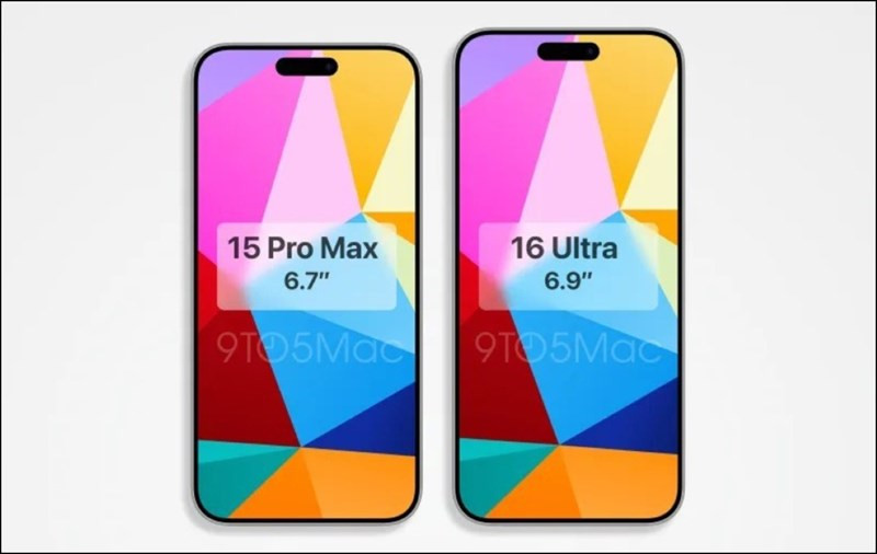 Kích thước màn hình bị rò rỉ của iPhone 15 Pro Max và iPhone 16 Ultra. (Ảnh: 9to5Mac)