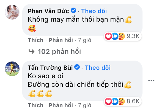 Các đồng đội để lại bình luận động viên dưới bài đăng của Duy Mạnh. Các đồng đội để lại bình luận động viên dưới bài đăng của Duy Mạnh.