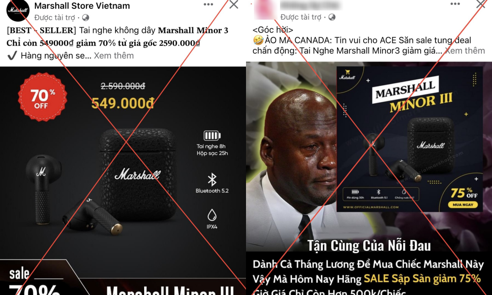 Bài đăng lừa đảo bán tai nghe chính hãng giảm giá 70% xuất hiện nhan nhản trên Facebook.