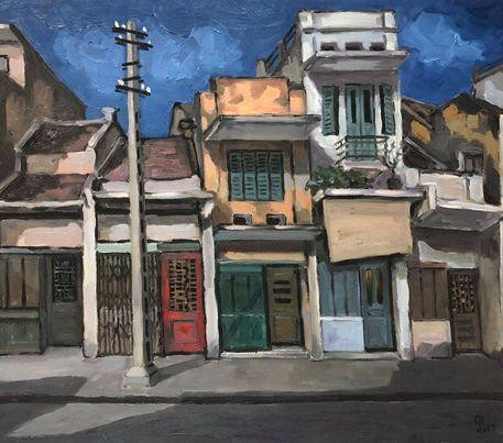 “Hà Nội trong ký ức”, chất liệu sơn dầu, kích thước 70 cm x 80 cm, là tác phẩm của họa sỹ Phạm Luận gửi tặng chương trình.