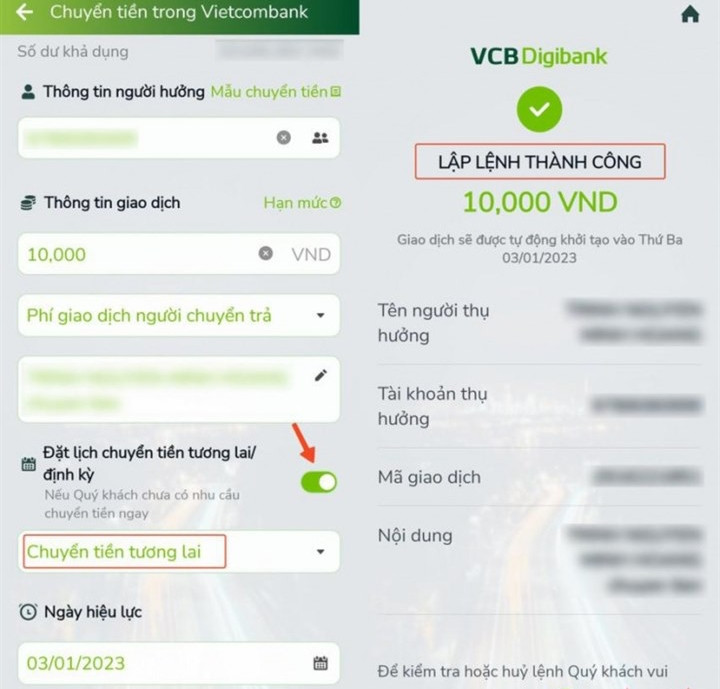 Chiêu trò đặt lệnh chuyển tiền trong tương lai.