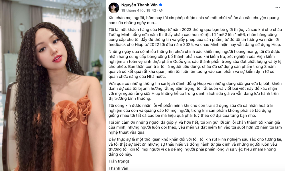 Lời xin lỗi của MC Vân Hugo đăng tải trên Facebook cá nhân. Lời xin lỗi của MC Vân Hugo đăng tải trên Facebook cá nhân.