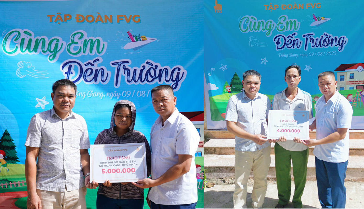 Đại diện gia đình em A Lăng Thị Bít tiếp nhận học bổng đỡ đầu trong vòng 5 năm (ảnh trái), và trao hỗ trợ gia đình khó khăn Đại diện gia đình em A Lăng Thị Bít tiếp nhận học bổng đỡ đầu trong vòng 5 năm (ảnh trái), và trao hỗ trợ gia đình khó khăn