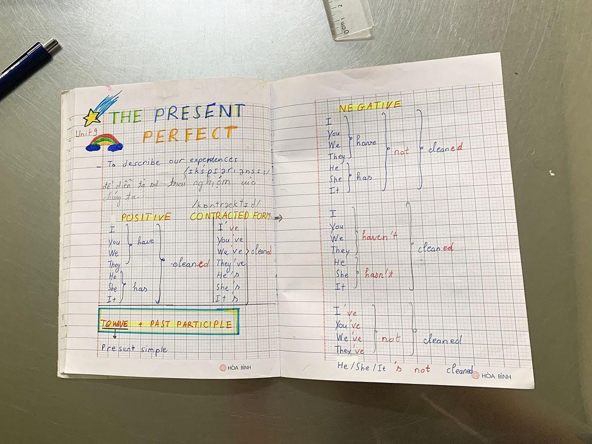 Bài vở của các em được trình bày khoa học, gọn gàng - ảnh Đ.T Bài vở của các em được trình bày khoa học, gọn gàng - ảnh Đ.T