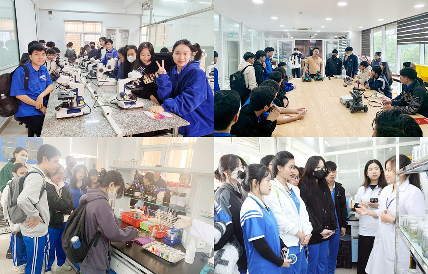Học sinh hào hứng tham quan các phòng lab, phòng thí nghiệm, xưởng thực hành,…