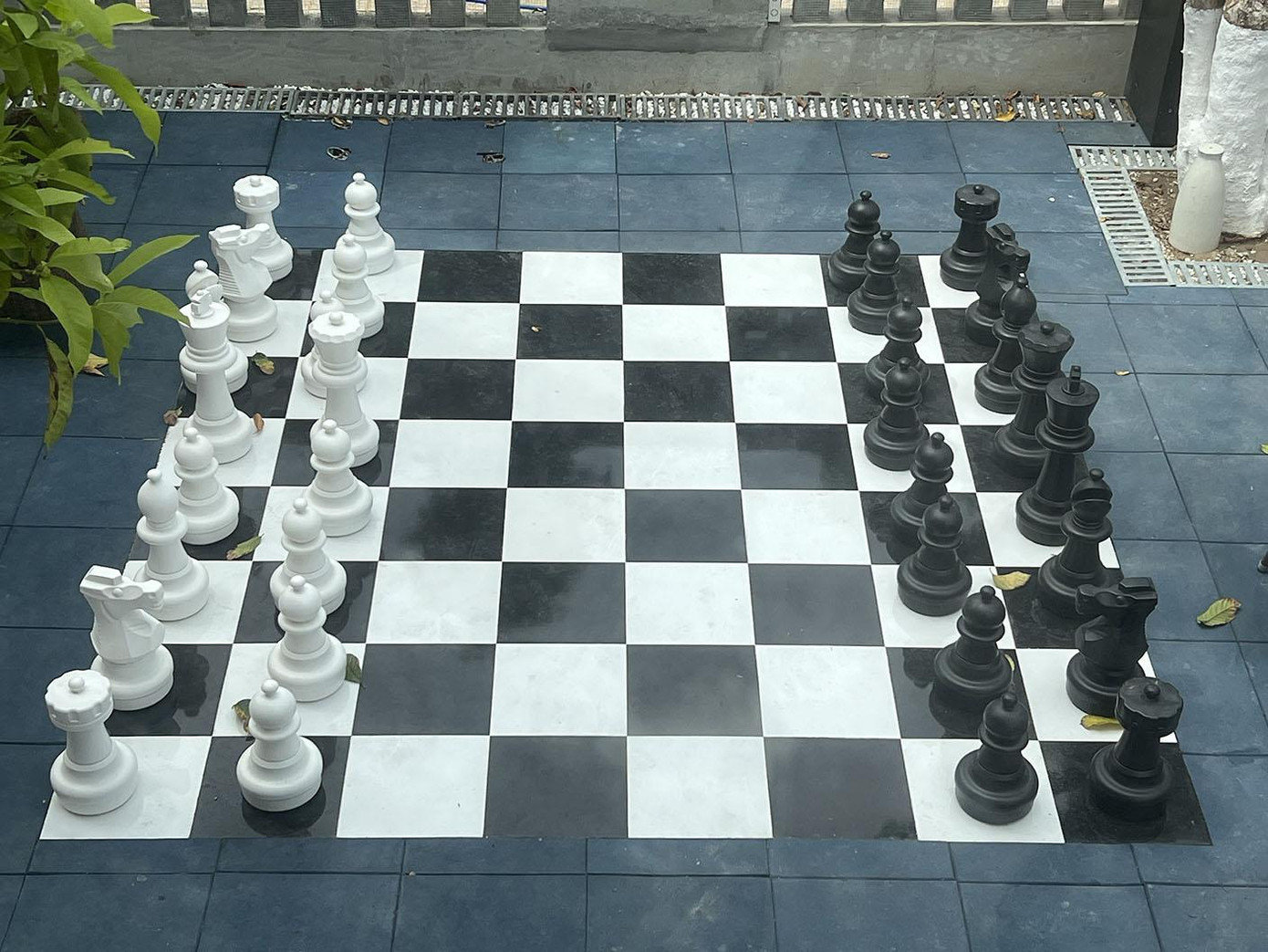Bàn cờ lớn ở sân sau thư viện là nơi cho các bạn yêu thích đánh cờ trổ tài.