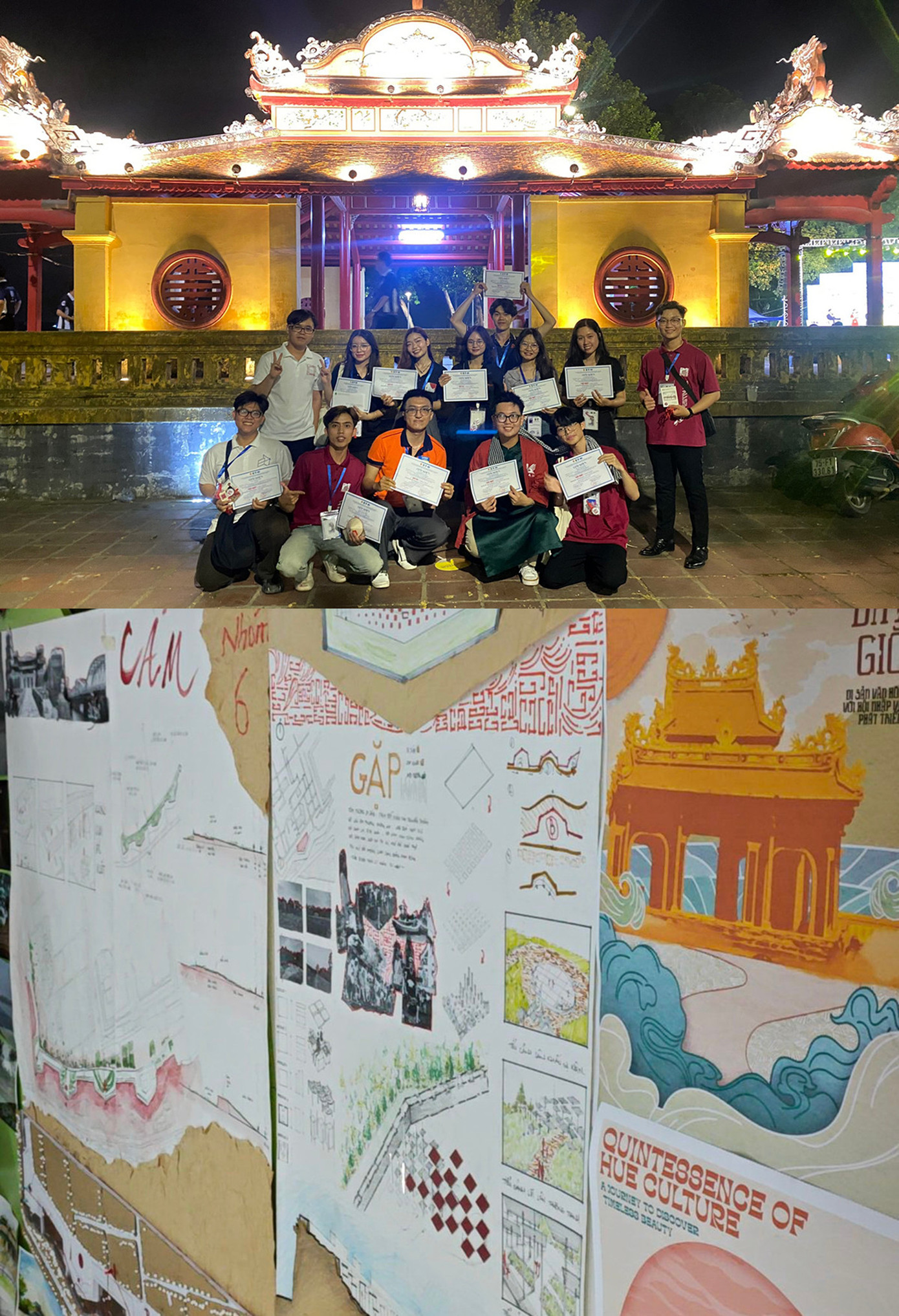 Sinh viên Bùi Văn Quang (hàng trên cùng) bên tác phẩm “Cảm”